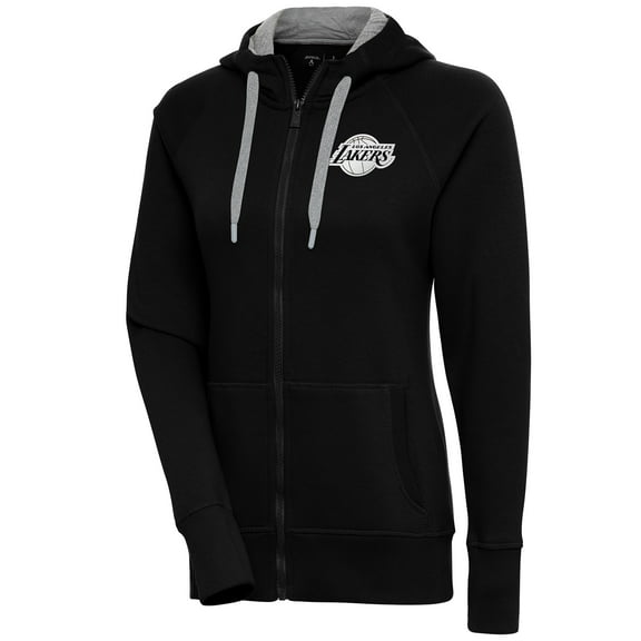 Women's Antigua  Black Los Angeles Lakers Brushed Metallic Victory Full-Zip Hoodie