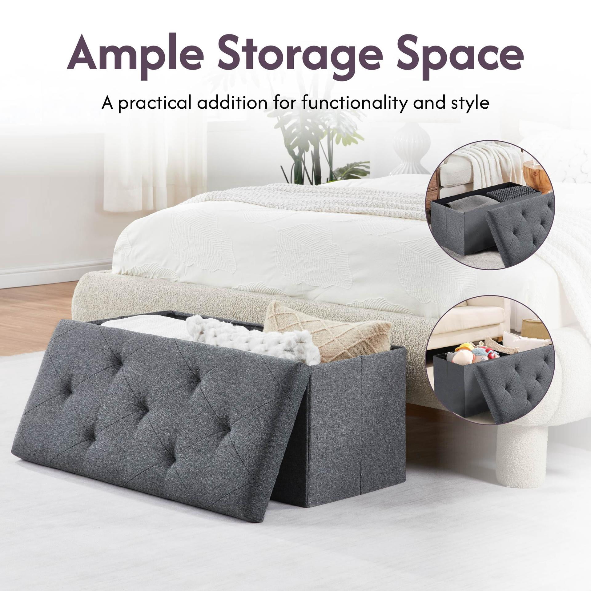 30''W Folding Storage Ottoman Bench, Footrest Stool with Hidden Compartment