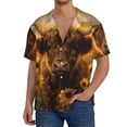 thumbnail image 1 of Balery Cute Cow Sunflower Field Camisa Casual de Manga Corta con Botones para Hombre, Texturizada, Estilo Cubano, para Playa, Verano-X-Large, 1 of 5