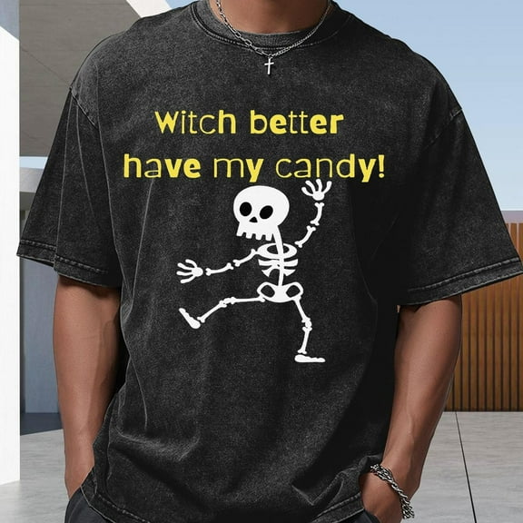 Halloween Witch Graphic Tee T Shirt Top Cotton Soft Comfortable Short Sleeve Crew Neck Black S-2XL Plus Size