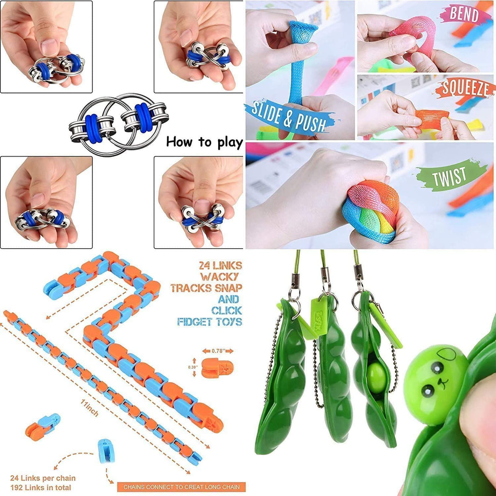 Details about   13 Pack Sensory Fidget Toys Set Stress Relief Simple bubble Wacky Tracks Snap US