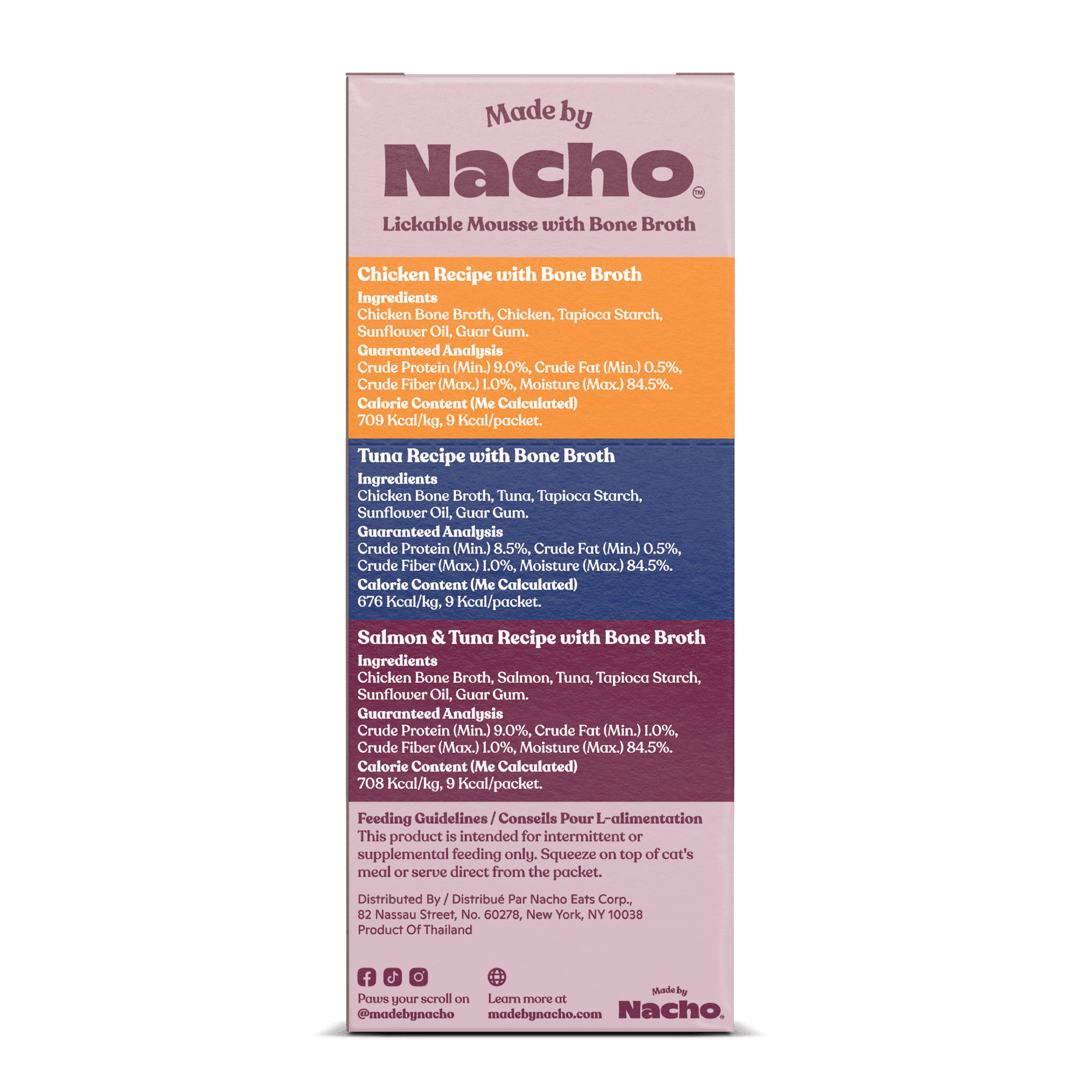 (4 pack) Made by Nacho Lickable Cat Treats, Mousse Tubes with Bone Broth Variety Pack, Chicken, Tuna, Salmon and Tuna, No Grains, Corn, Wheat or Soy, 12 Count, 0.5oz Each