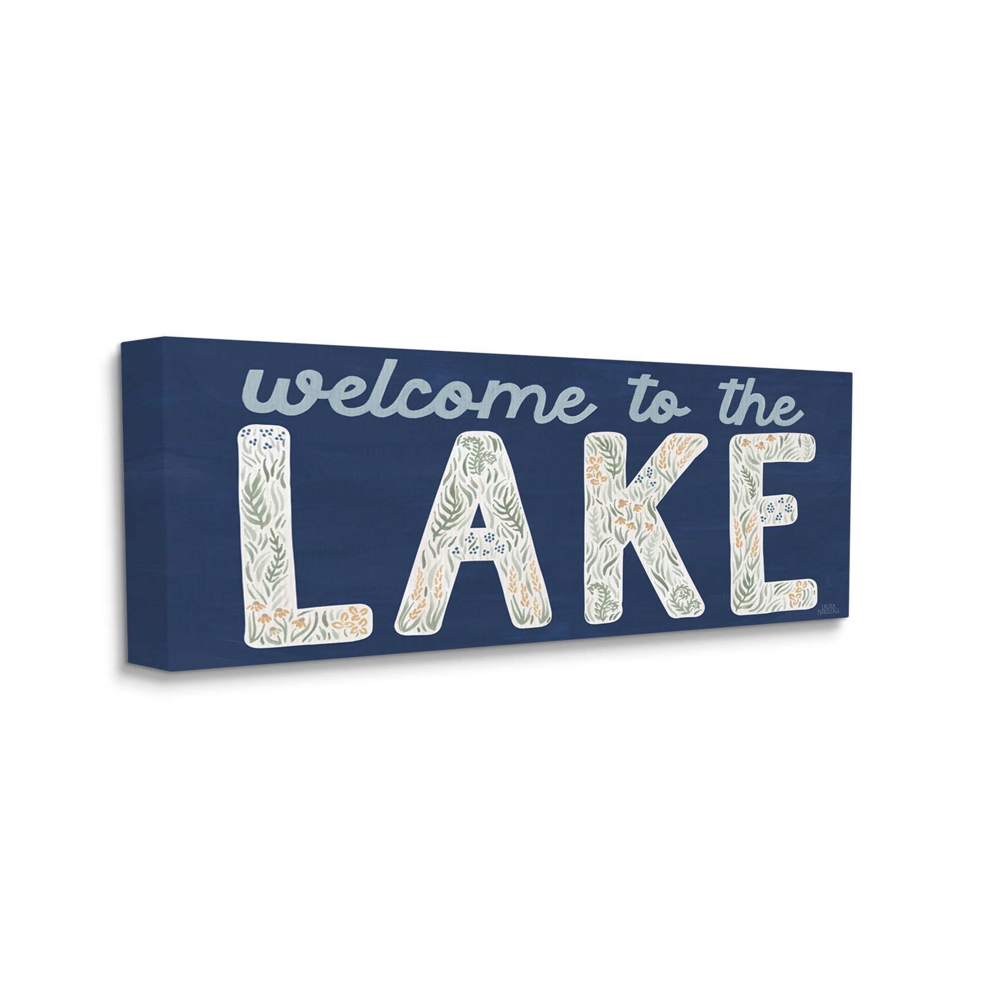 Stupell Industries Welcome Lake Floral Phrase Botanical & Floral Painting Gallery Wrapped Canvas Print Wall Art, 24 x 10