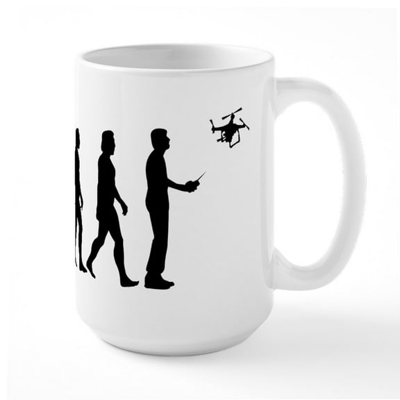 CafePress - Drone Evolution 15 Oz Ceramic Mug - 15 oz Ceramic Large White Novelty Mug