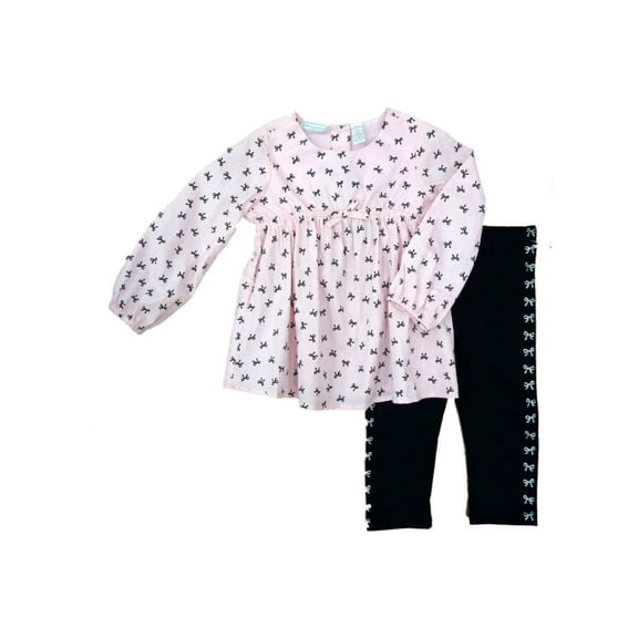 First Impressions Infant Girls Pink Black Bow Shirt Leggings 2 PC Outfit