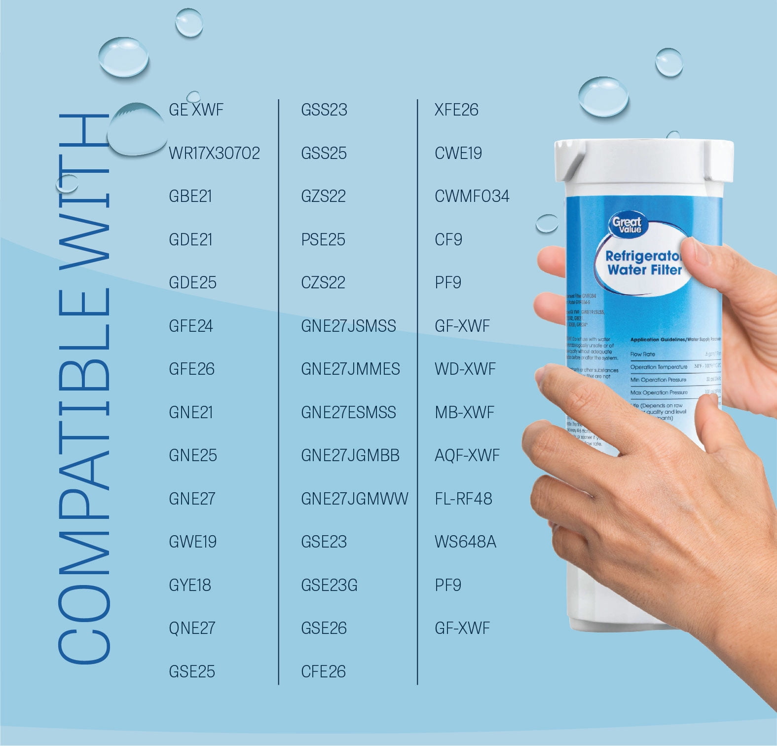 (3 pack) Great Value Replacement for GE XWF (Not XWFE) Refrigerator Water Filter, 1 Pack