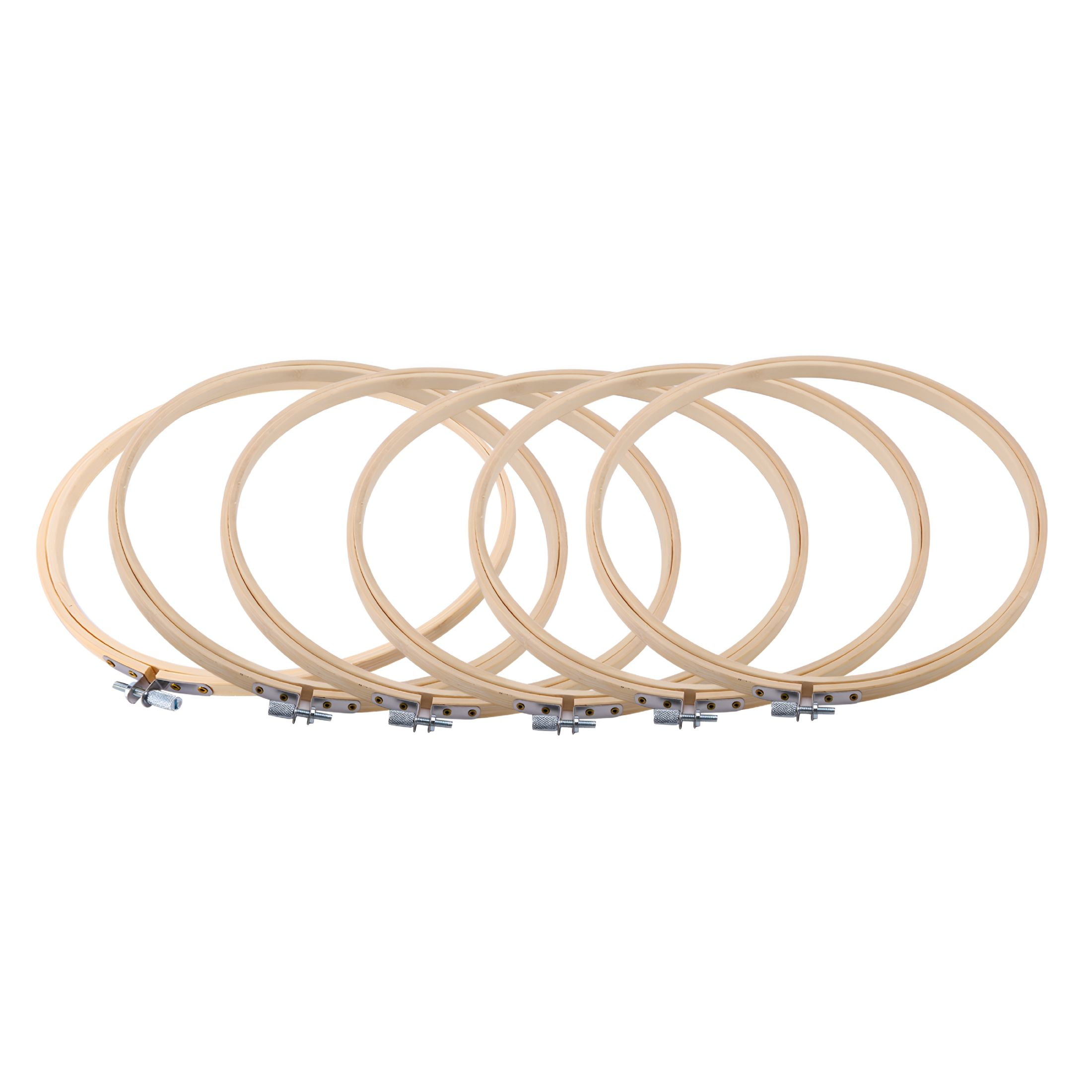 XIBUFE 12Pcs 10" Wooden Adjustable Bamboo Embroidery Hoops Bulk
