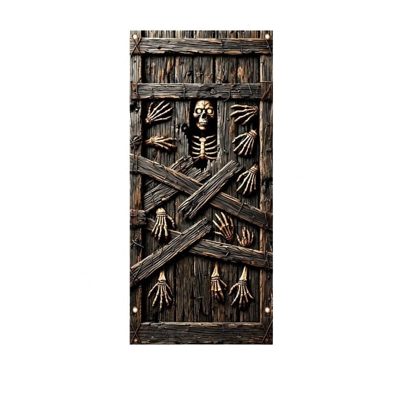 Tepsmf Halloween Door Cover Skull Curtain Festive Party Decoration Door Hanging Banner with 4 Fastening Ropes for Indoor Outdoor Wall