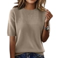 thumbnail image 2 of Womens Summer Tops Round Neck Short Sleeve Sweater for Women 2026 Lightweight Sweaters Casual Blouses Camel L, 2 of 6