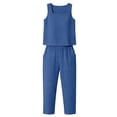 thumbnail image 6 of Frostluinai Womens Summer 2 Piece Sets Square Neck Sleeveless Crop Tank Tops Capris Jogger Pants Matching Sets Travel Outfits with Pocket Blue M, 6 of 6