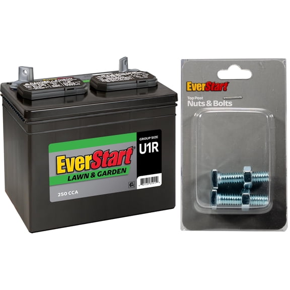 EverStart Lead Acid Lawn & Garden Battery, Group Size U1 12 Volt, 230 CCA with Top Post Replacement Bolts and Nuts Plated Steel