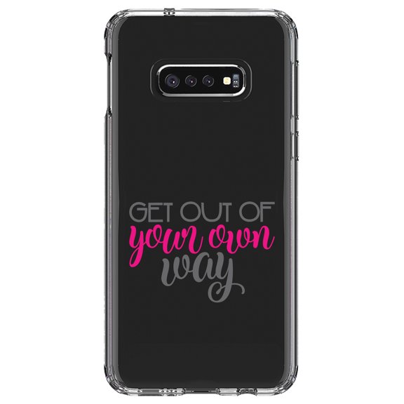 DistinctInk Clear Shockproof Hybrid Case for Samsung Galaxy S10e (5.8" Screen) - TPU Bumper Acrylic Back Tempered Glass Screen Protector - Get Out of Your Own Way