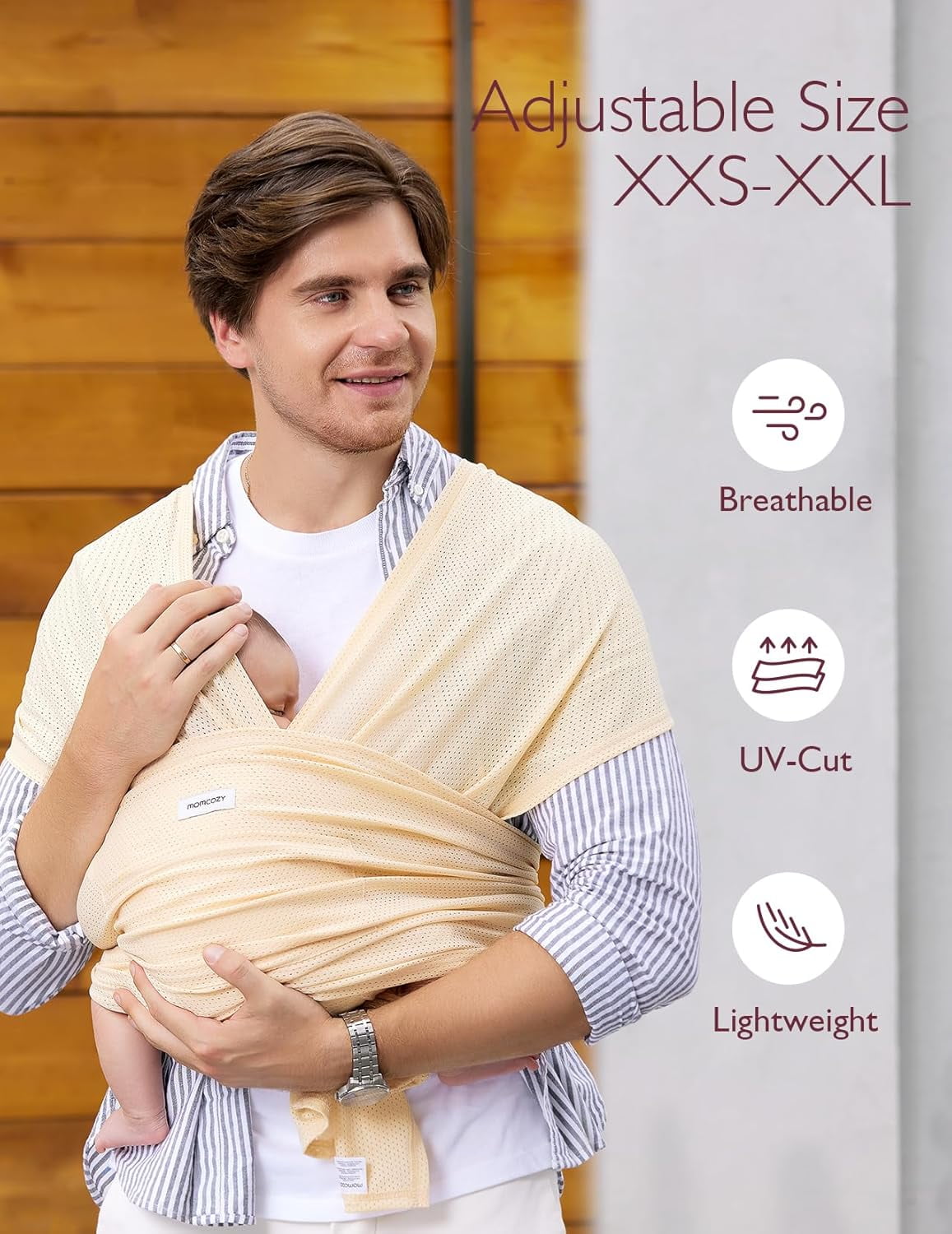 Momcozy Functional Mesh Baby Wrap Carrier for Newborn and Toddler, Skin Tone, Cooling, Breathable, Adjustable