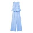 thumbnail image 6 of BRELIL Women's Two Piece Plaid Sets Round Neck Sleeveless Peplum Top Wide Leg Pants Boho Casual 2 Piece Outfits Summer Matching Lounge Travel Tracksuit, Sky Blue S, 6 of 7