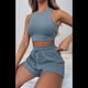 thumbnail image 5 of Conjuntos de Verano para Mujer, Conjunto Informal de 2 Piezas con Top Corto y Pantalones Cortos de Punto Gofre, Ropa de Dormir, Azul , Talla M, 5 of 9