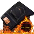 thumbnail image 2 of Pantalones vaqueros con forro polar para hombre, gruesos, cálidos, estilo otoño e invierno, elásticos, rectos, sueltos, informales, duraderos, largos, 2 of 5