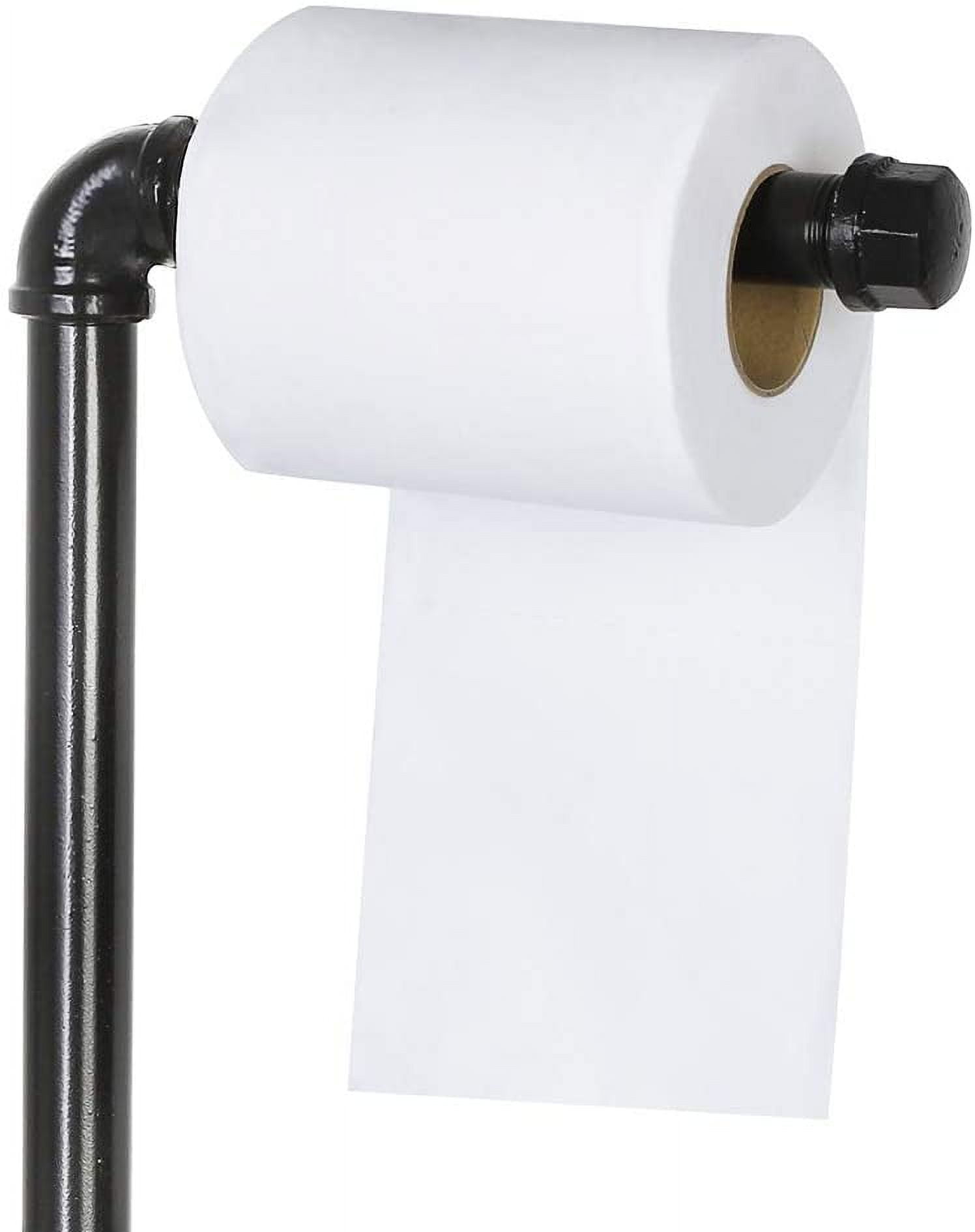 Toilet Paper Holder Stand:Industrial Cast Iron Pipe with Stained Wood  28x15.75 - Excello Global Brands