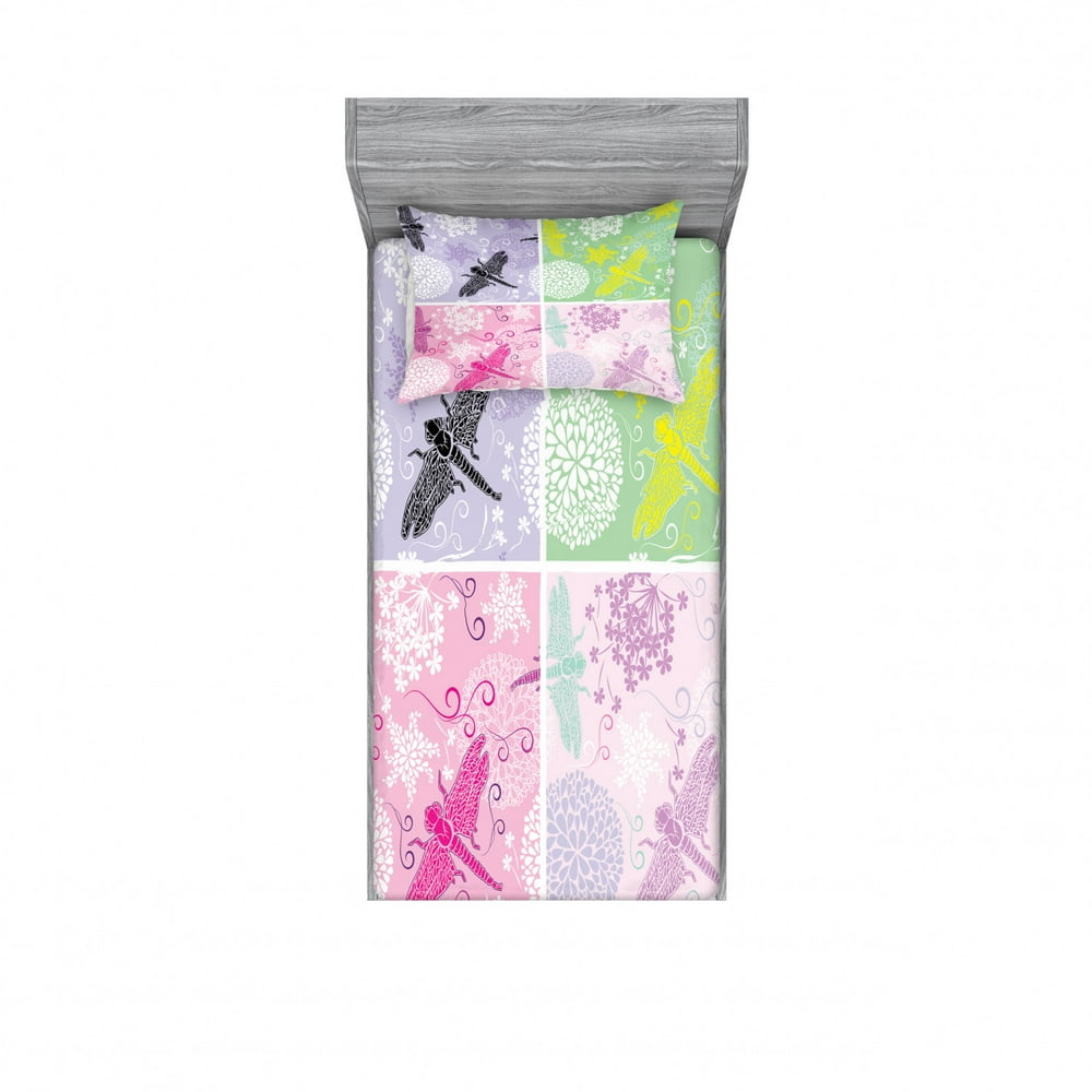 Dragonfly Bedding Set with Sheet & Covers, Floral Frame Pattern with