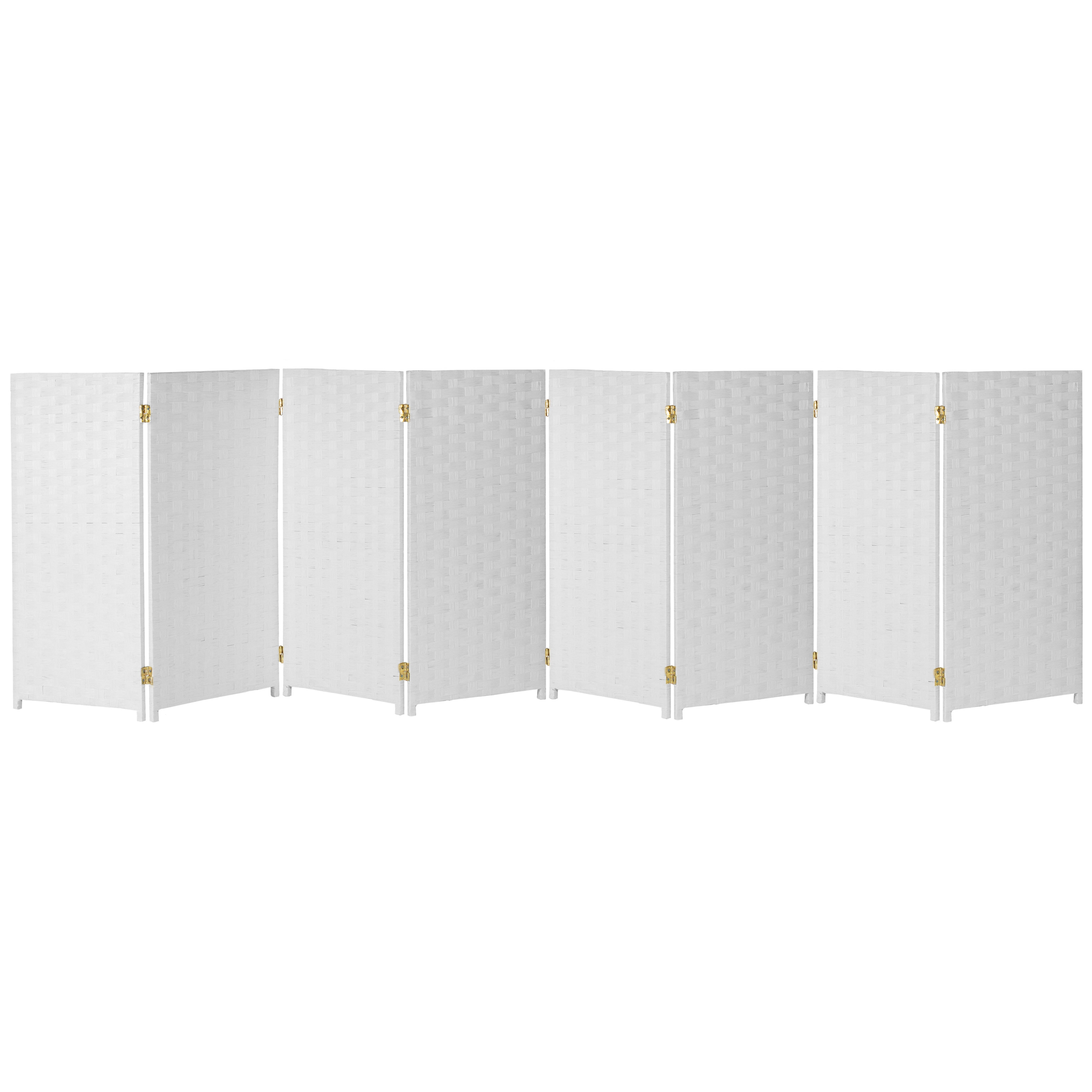 Red Lantern 3 ft. Short Woven Fiber Folding Screen - White - 8 Panel