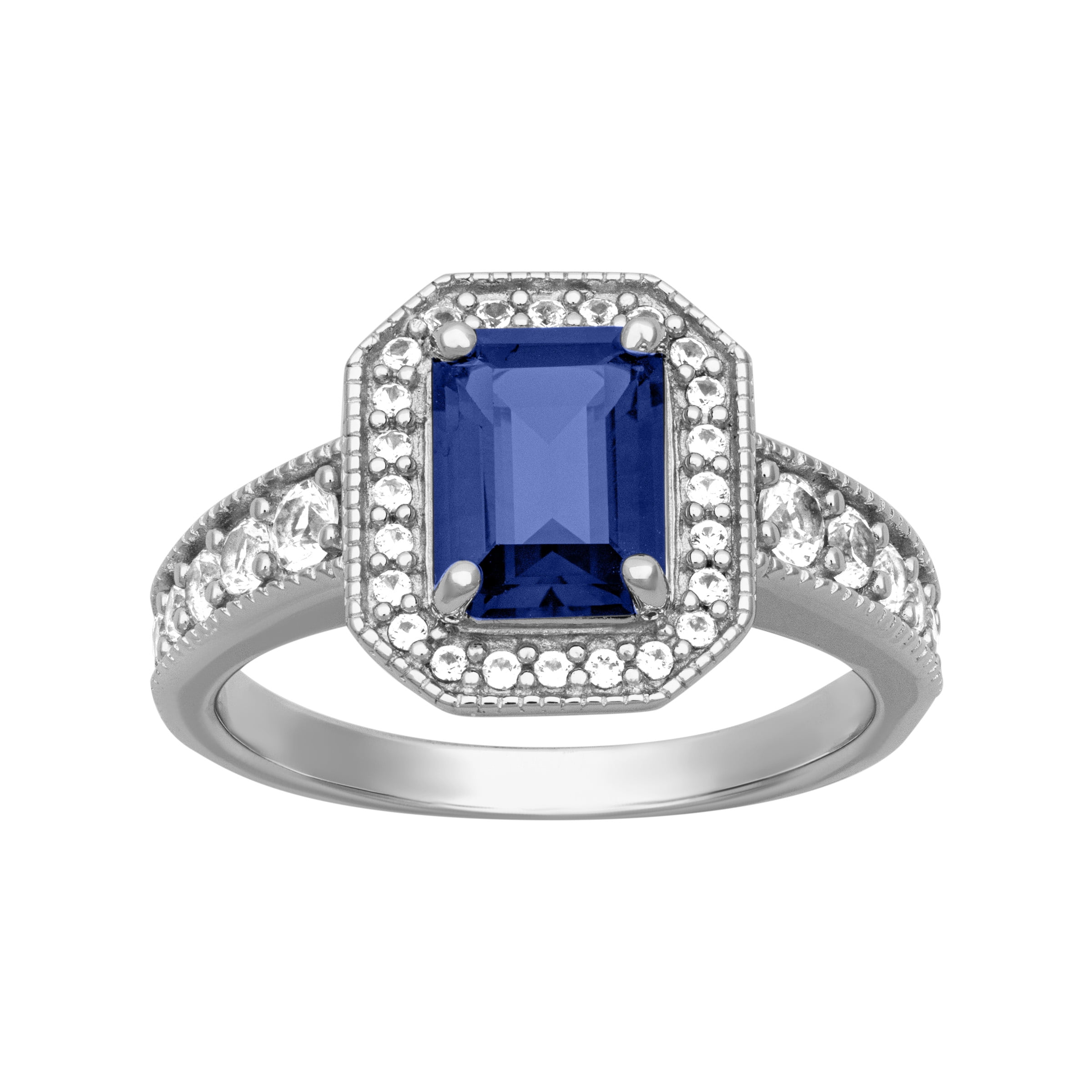Keepsake 2 1/2 Carat TGW Created Blue & White Sapphire "Neptune Gem" Women's Engagement Ring in Sterling Silver