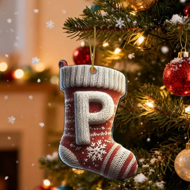 BAOPAI 26 Letters Enduring Acrylic Christmas Stocking Ornaments Personalized Alphabet Hanging Decor With Festive Bows Baubles For Holiday Tree Home Office Party Decoration Gift
