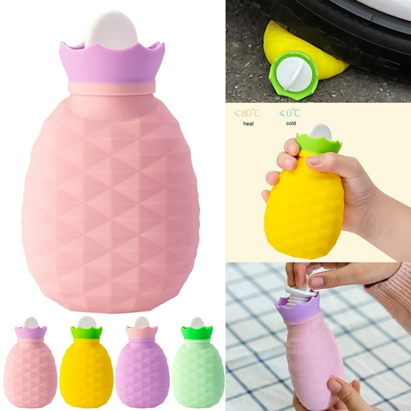 Fnochy Mini Hot Water Bottle With Cover, Hot Warm Water Bag Pack Bottles For Pain Relief Hot Compress Bottle Covers Only, Heating Bag Cute Hand Warmer-Pineapple-Silicone
