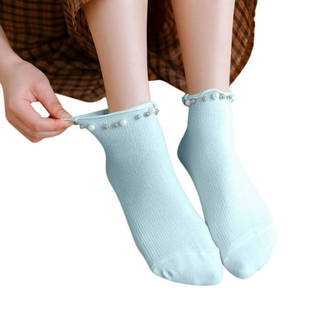 

Women Autumn And Winter Matching Pearl Thickened Warm Mid Tube Socks Women Thick Socks Stockings Mint Green One Size