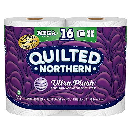 Ultra Plush Toilet Paper, 4 Mega Rolls = 16 Regular Rolls, 3 Ply Bath Tissue