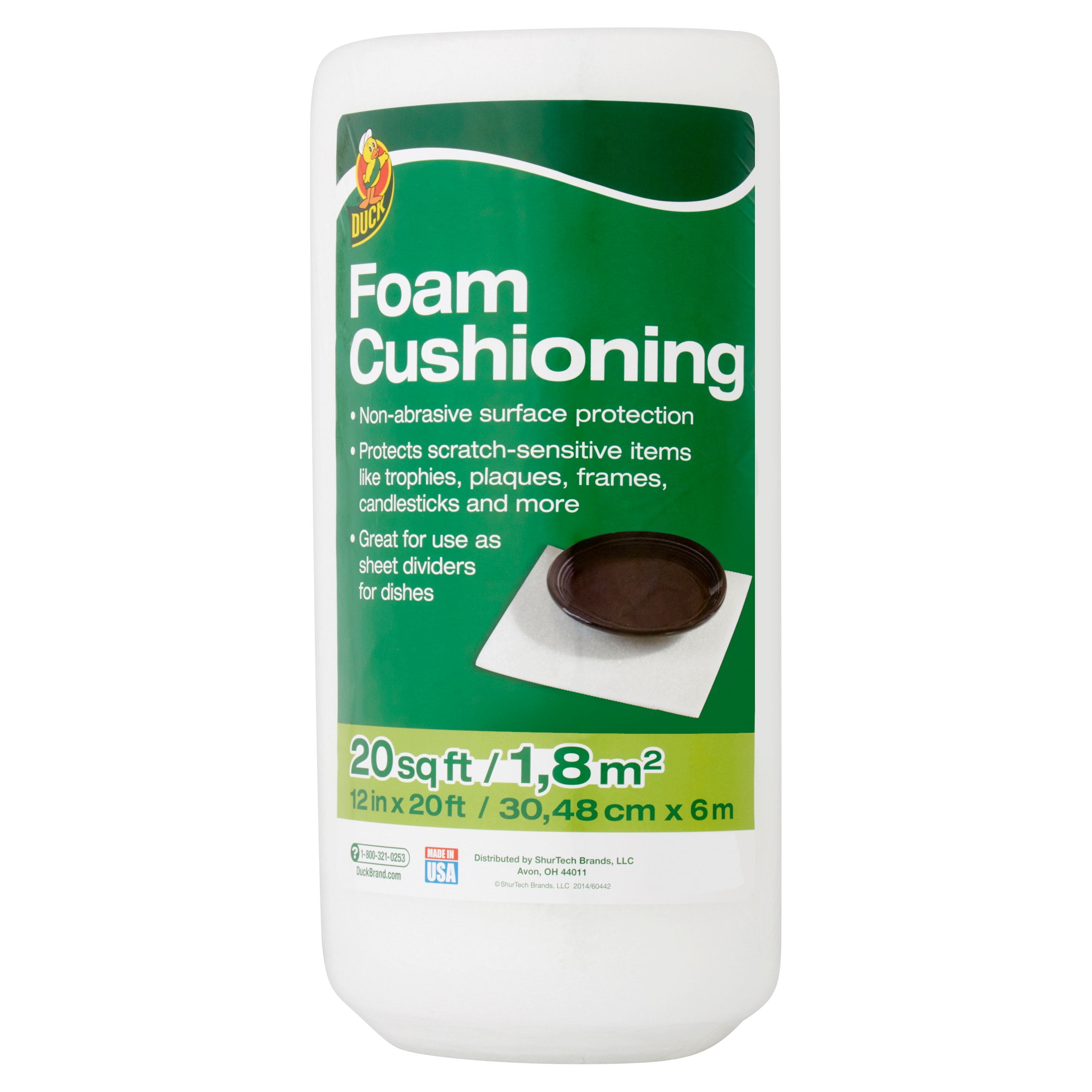 Duck Foam Cushioning Roll Wrap, 12 in x 20 ft, White