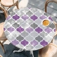 thumbnail image 3 of Geometric Morocco Round Fitted Table Cover Quatrefoil Lattice Purple Grey Waterproof Table Cloth with Elastic Edge Wipeable Tablecloth for Picnic Camping Party Fits 55"-60" Diameter, 3 of 8