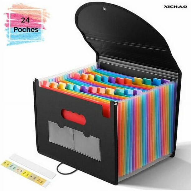 - Carpeta clasificadora con fuelle Carpeta de almacenamiento de papel Clasificador de plástico 24 compartimentos con tapa Documentos A4 expandibles