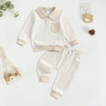 thumbnail image 2 of Caqnni Girl Baby Clothes Fall Winter Outfits Color Block Long Sleeve Crewneck Sweatshirt Stretchy Waist Pants Clothing for Girls 6 9 12 18 24 Months，6-12 Months，Beige, 2 of 5