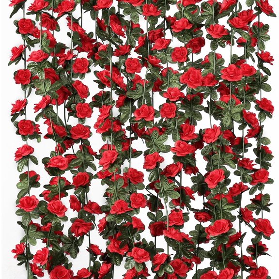 9 Pack 72 FT Artificial Flower Garland, Fake Red Roses Vines Silk Flowers Faux Plastic Outdoor Hanging Floral Ivy Garland tion for Wedding Arch Bedroom Home Wall Backdrop Room Decor