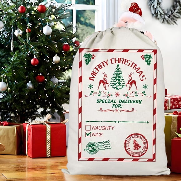 Oioii Christmas Santa Sack Canvas Candy Gift Bag, Personalized Best Gift, for Xmas Package Storage, Christmas Party Supplies Favors