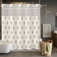thumbnail image 5 of No Hook Bohemia Shower Curtain with Snap in Liner Set, Green Flowers Abstract Boho Beige Waterproof Fabric Bathroom Curtains with See Through Top Window, Hotel Style Standard 72 x 72 Inch, 5 of 9