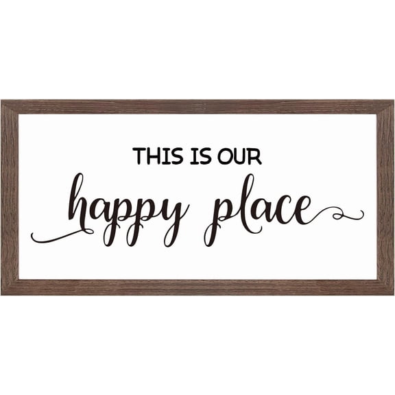 This Is Our Happy Place Art Sign Solid Wood Framed Block Sign Farmhouse Decor Sign with Arylic Layer 13x7 Inch Large Hangable Wooden Frame for Home Decor Colorful DIY