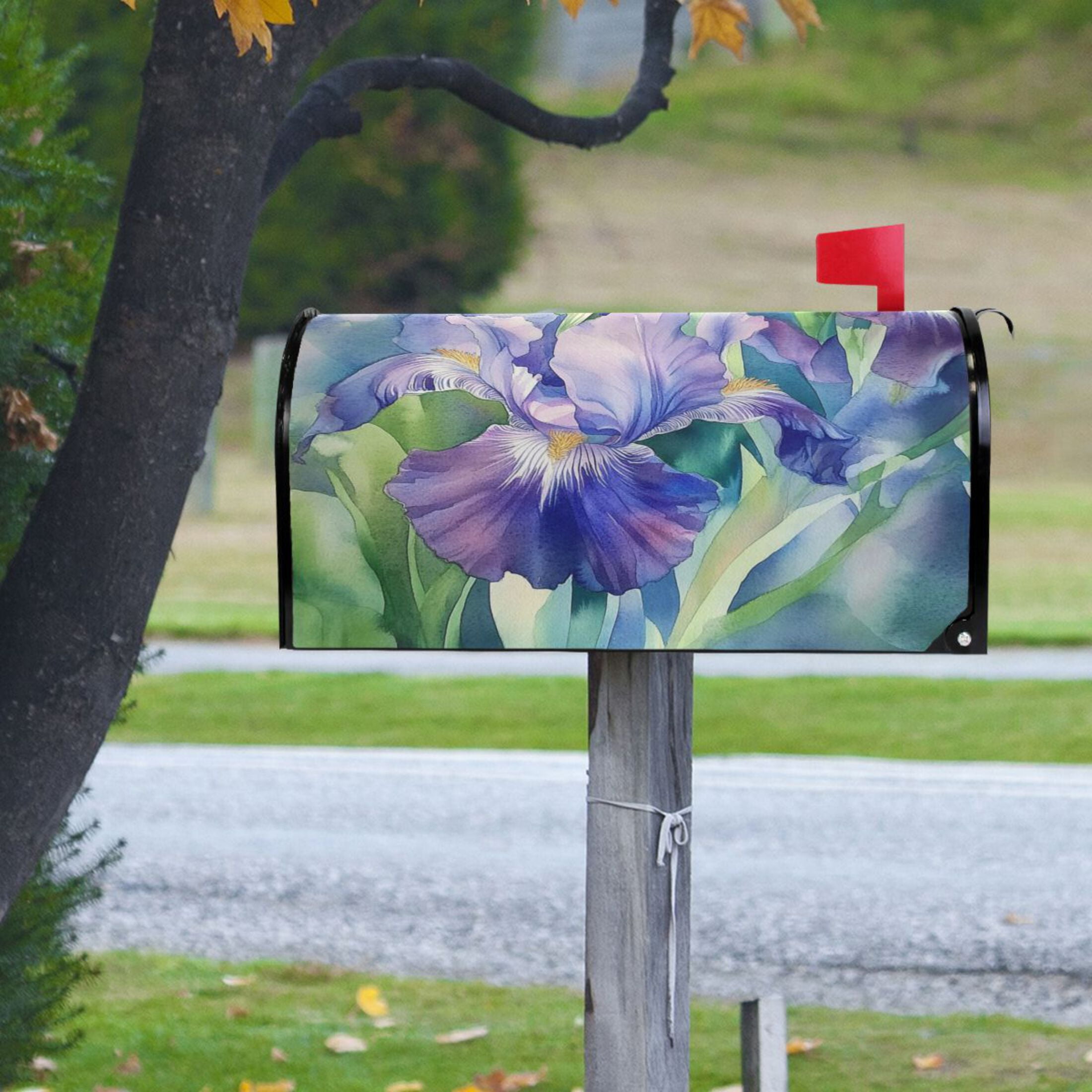 Mailbox Covers Magnetic Large Size 25.4x20.78 in Mailbox Wraps Post for Garden Yard Decor Beautiful Iris Flower