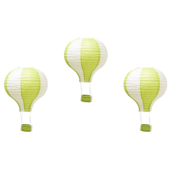 Pack of 3 Stripy Hot Air Balloon Paper Lantern Wedding Party Decoration Craft Lamp Shade (Green, 16" (40CM))