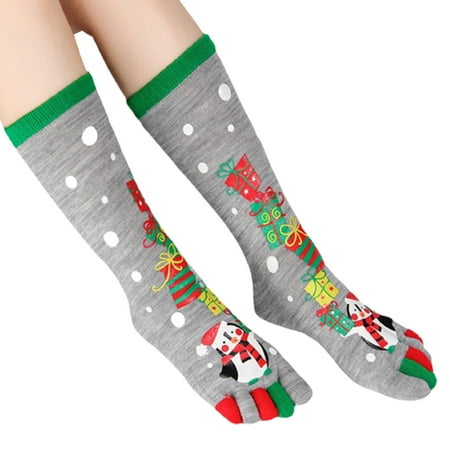 

PWFE 1 Pairs Christmas Socks Cartoon Printed Toe Socks Five Fingers Socks Autumn Winter Christmas Cartoon Snowman Santa Claus Long Xmas Stocking Fillers(Grey)