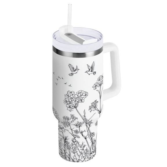 Yarrow and Daisy Wildflowers Tumbler with Handle and Straw Lid 30 oz Insulated Vacuum Water Bottle Stainless Steel Travel Cup