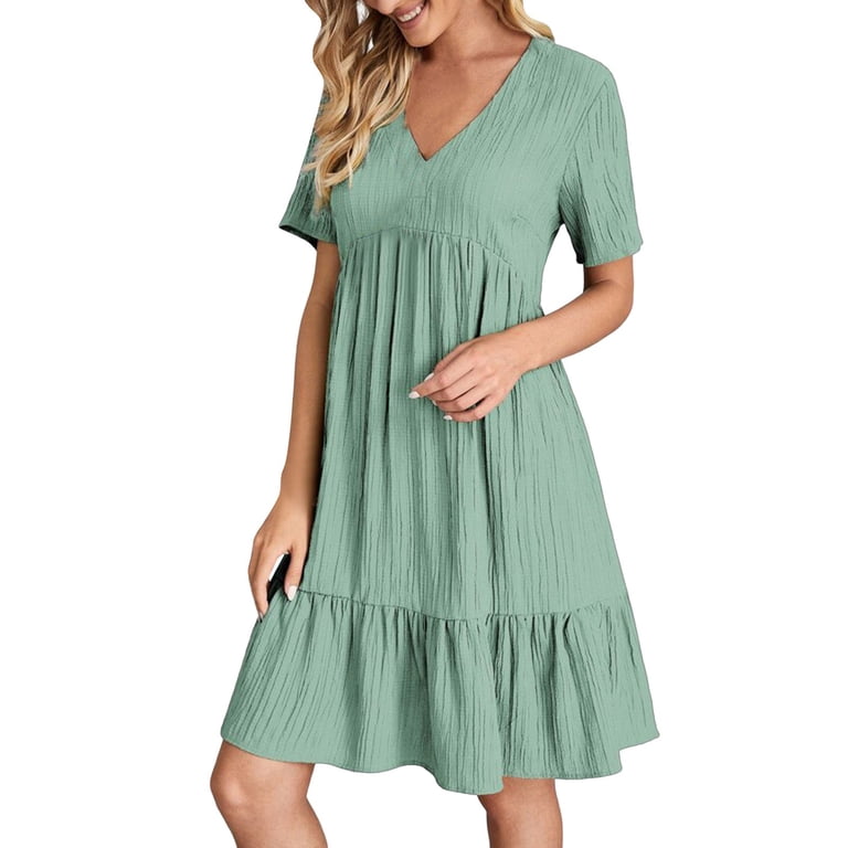 IDALL Summer Dresses,Casual Dresses Women Casual Fashion Solid Color V Neck  Short Sleeve Shirt Dress Petite Dresses,Modest Dresses,Womens Dresses Mint  Green Dress XL - Walmart.com