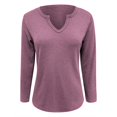 thumbnail image 3 of HLKJKLS Long Sleeve Shirts For Women V Neck Long Sleeve Loose T Shirt Polyester Autumn Winter Fashionable Casual Red S-Xxl, 3 of 9