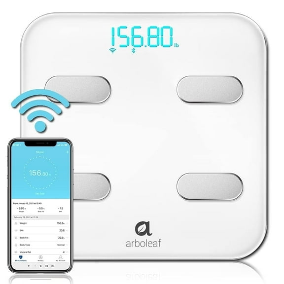 Arboleaf Smart Body Composition Scale - Digital, Wi-Fi, Bluetooth, Smart Technology - White