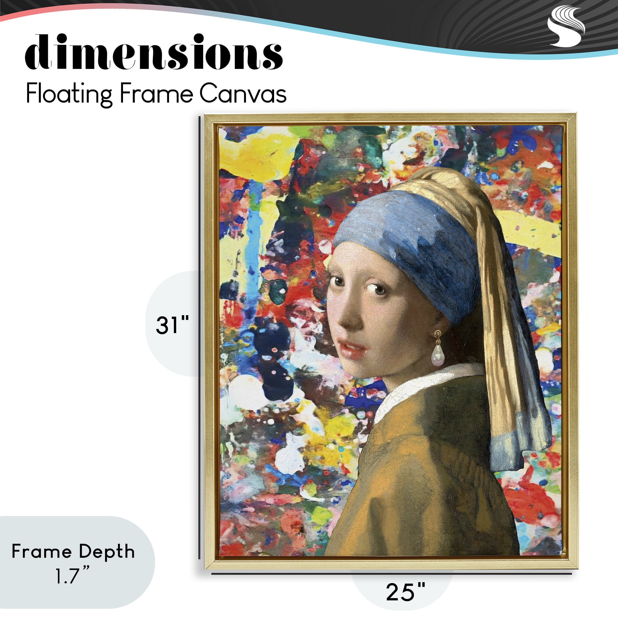 Stupell Industries Modern Splatter Iconic Pearl Earring Gold Framed Floater Canvas Wall Art, design by Grotto Studios