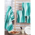 thumbnail image 2 of Turquoise Stripes Kitchen Dish Towels for Drying Dishes Set of 2, Vintage Farmhouse Ripple Texture Art Waffle Weave Microfiber Hand Tea Bathroom Towels Quick Dry & Absorbent Towel 15.7x23.6, 2 of 7