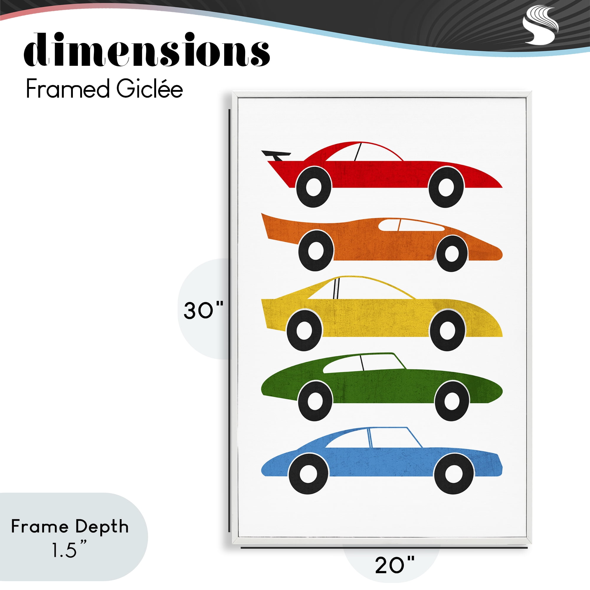 Stupell Industries Colorful Midcentury Cars White Framed Giclee Art, design by Tom Quartermaine