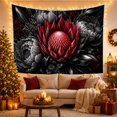 thumbnail image 3 of Red Protea Flower with Dark Glossy Leaves, Moody Dramatic Boho for Nature Lovers, Vintage Floral Wall Art, Housewarming Gift, Tapestry Wall Hanging for Bedroom and Living Room, 3 of 7