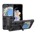 thumbnail image 1 of Funda de cuero genuino con textura Mahjong y soporte para Samsung Galaxy Z Flip5 (azul), 1 of 5