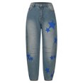thumbnail image 4 of Olyvenn Y2k Stars Printed Barrel Jeans Wide Leg Baggy Boyfriend Jeans for Women Loose Fit Mid Rise Denim Pants Horseshoe Jeans Blue 12-14, 4 of 6
