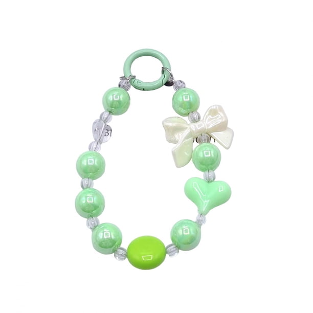 Correa de muñeca para teléfono, cadena con dije para teléfono, llavero con cuentas, pulsera con cordón para teléfono celular para mujer Verde